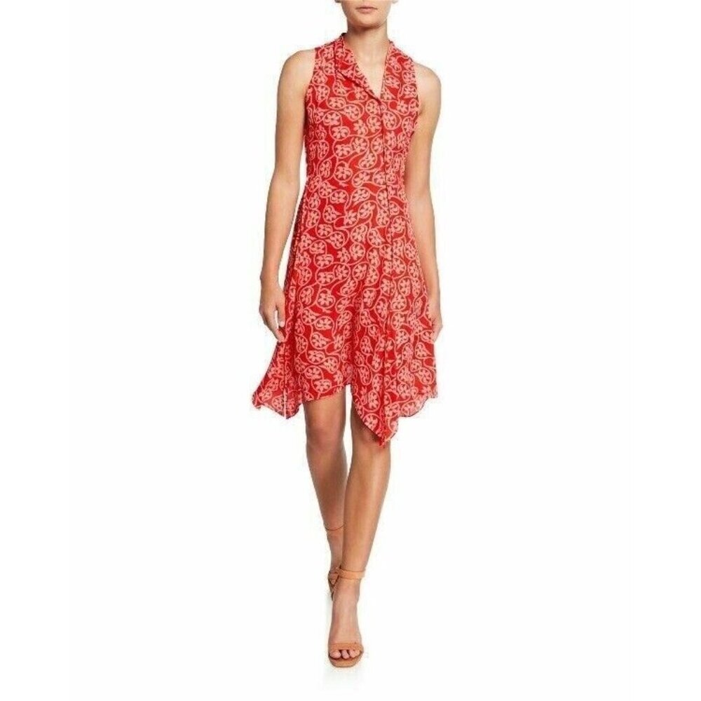 Diane Von Furstenberg 10 Carmen Floral Handkerchief Dress Sleeveless Pink Red
